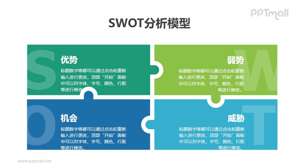 拼图形状SWOT分析模型PPT素材下载