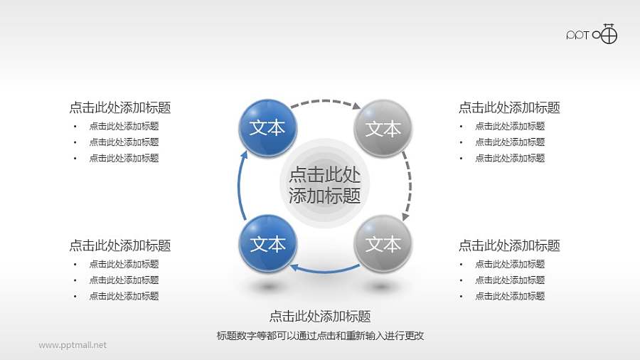 4部分并列关系顺指针旋转循环图PPT模板