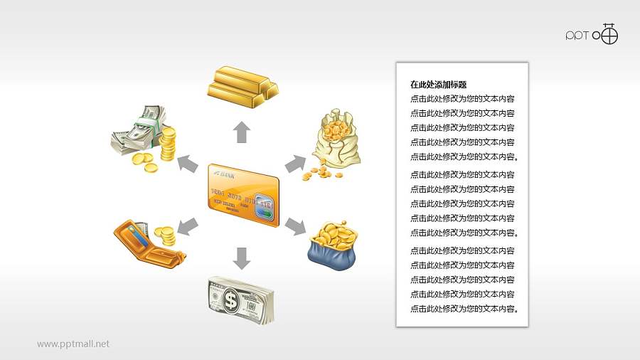 银行业务范围/资金流向的PPT素材