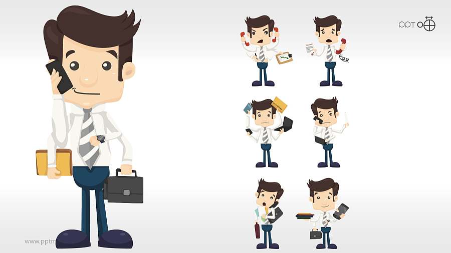 60个扁平化小人各行业通用豪华表情包PPT