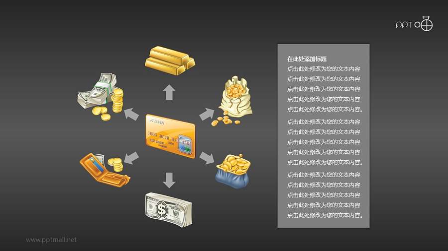 银行业务范围/资金流向的PPT素材