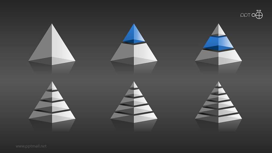 立体质感金字塔PPT模板下载[1-6层结构合集]