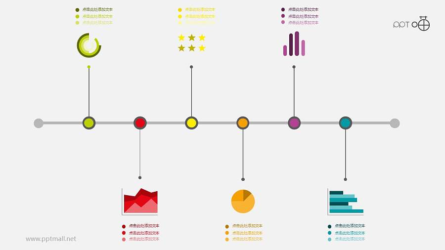 扁平多彩图表时间轴PPT模板下载
