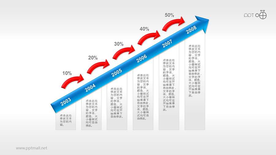 波动上升的时间轴箭头PPT素材