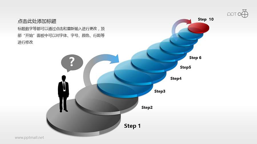 十个层层上升的步骤PPT模板