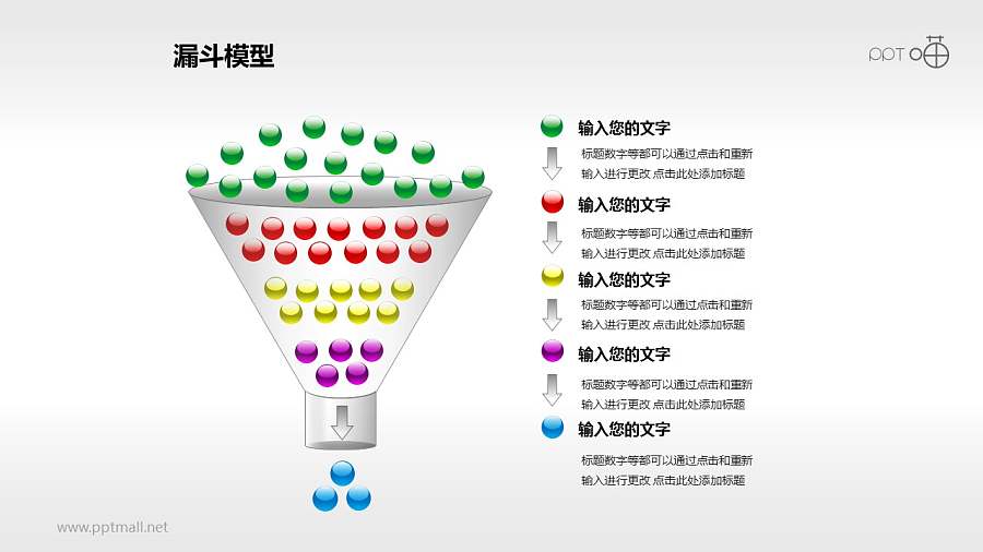 层层筛选递进的装满小球的漏斗PPT模板