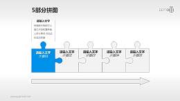 蓝色单向五步骤拼图流程图PPT模板