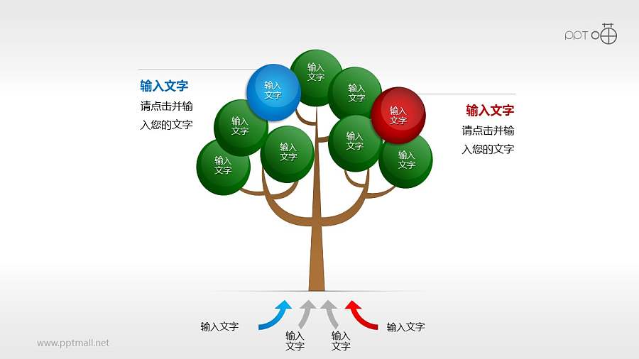 有两个特殊子项的树形图PPT模板