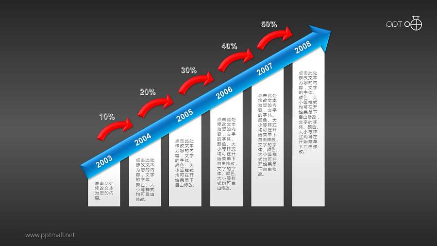 波动上升的时间轴箭头PPT素材