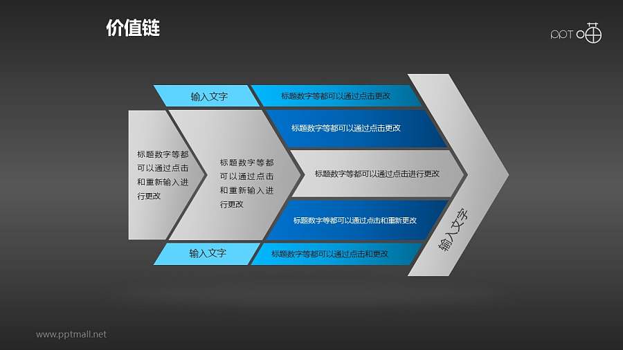价值链——清爽蓝黑箭头PPT下载