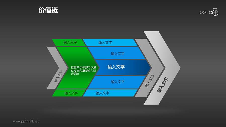 价值链——蓝绿黑灰箭头PPT下载
