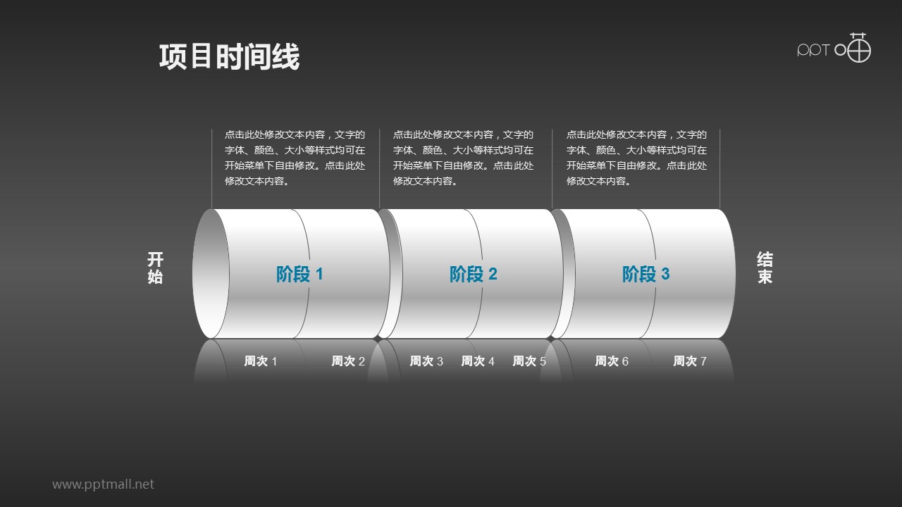 圓筒形的項目進度時間線PPT素材