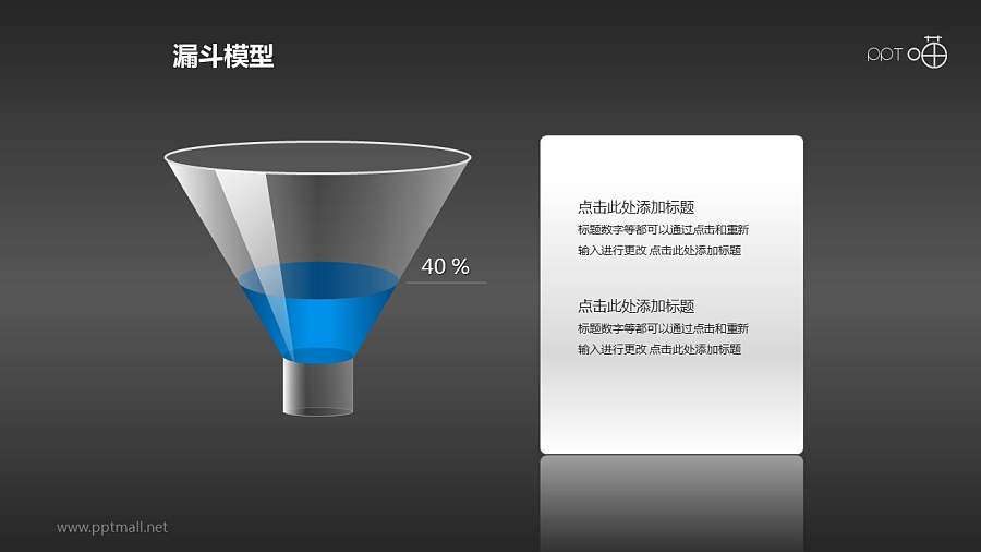 有40%高的蓝色液体的漏斗PPT介绍模板