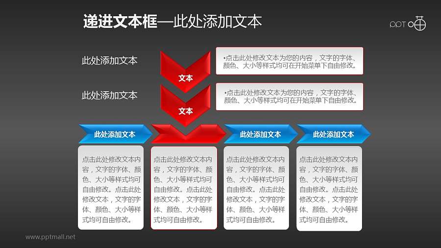 多个部分递进关系的流程图PPT素材