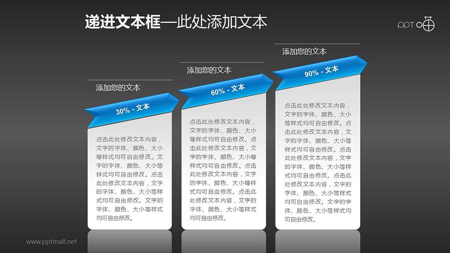 反映增长趋势的3部分文本框PPT素材