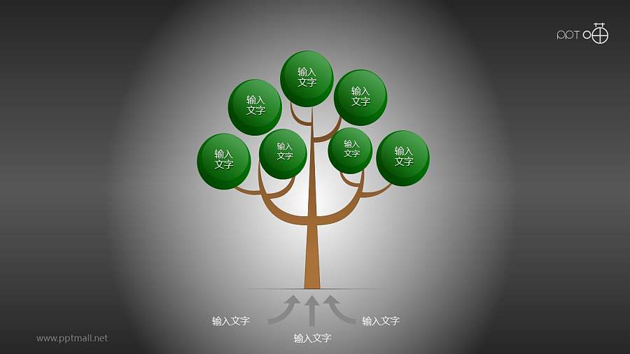 有三个分支流向的树形图PPT模板