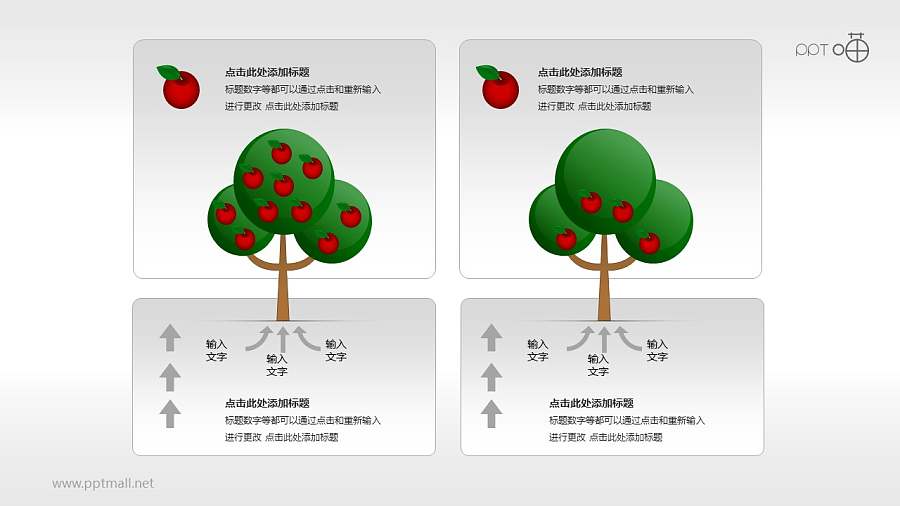 果实累累与稀疏的对比树形图PPT模板