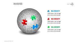 红蓝绿三部分地球拼图PPT模板下载