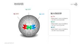 红蓝绿并列三部分地球拼图PPT模板下载