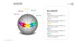 五部分并列彩色地球拼图PPT模板下载