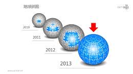 蓝色四部分时间轴地球拼图PPT模板下载
