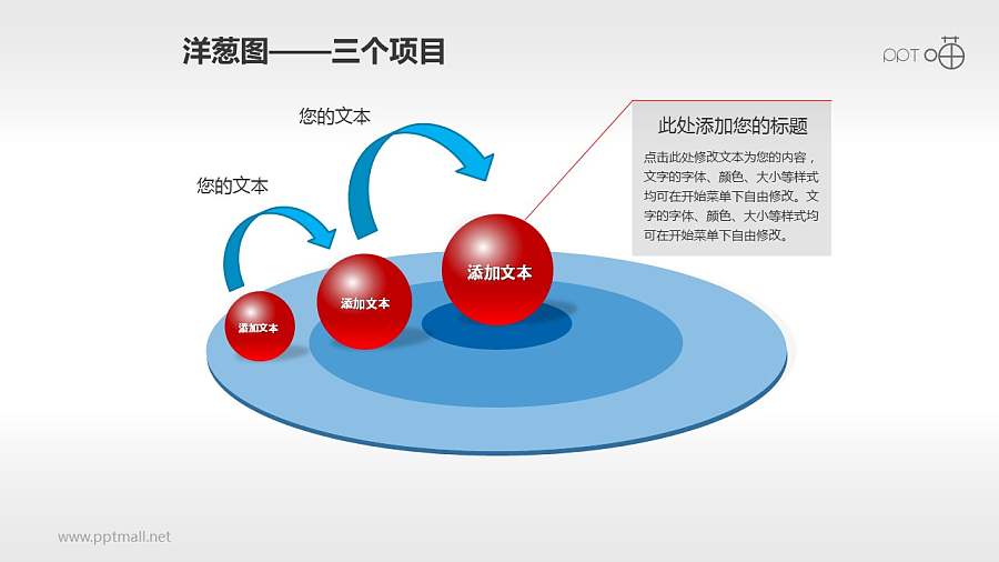 质感小球和箭头点缀的洋葱图PPT素材(10)