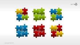 一组6枚彩色质感拼图PPT素材