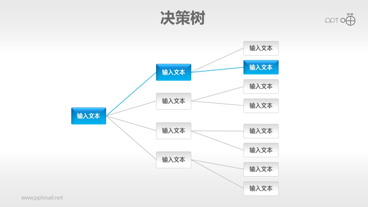 蓝色清新决策树（1：4：8）PPT模板下载