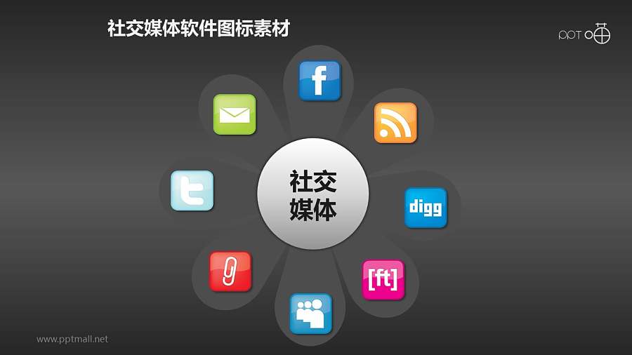 花瓣形排列的质感社交媒体图标素材