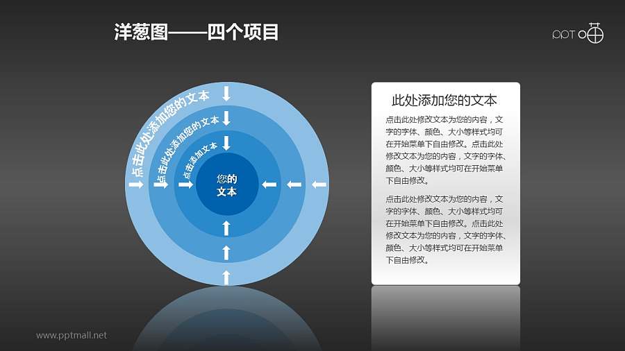 带文本框的四层洋葱图PPT素材(11)