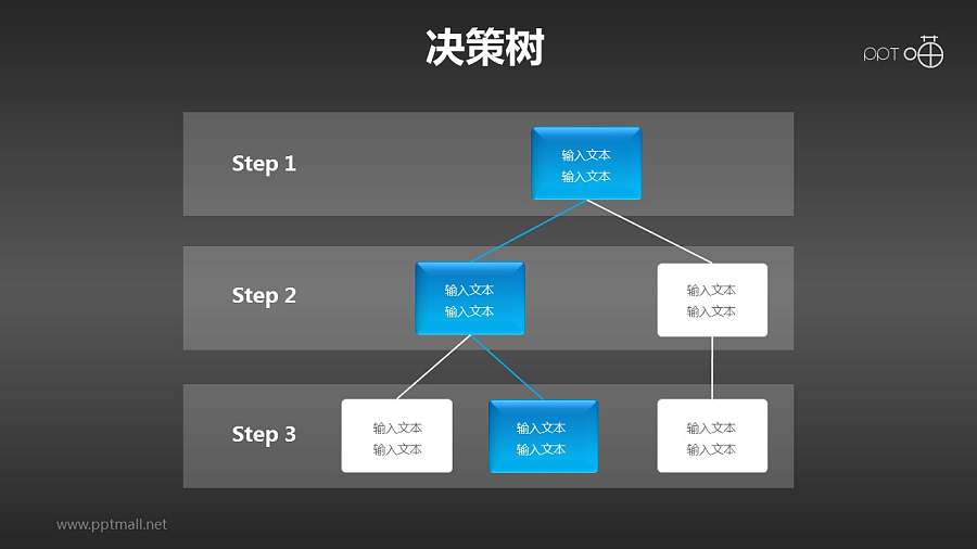 蓝色清新不对称决策树（1：2：3）PPT模板下载
