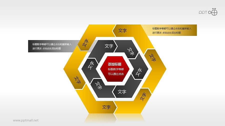 黄黑红六边形循环图组PPT模板下载