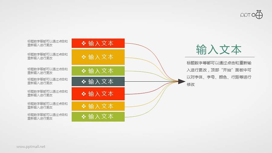 扁平化8合1的汇聚关系思维导图PPT素材