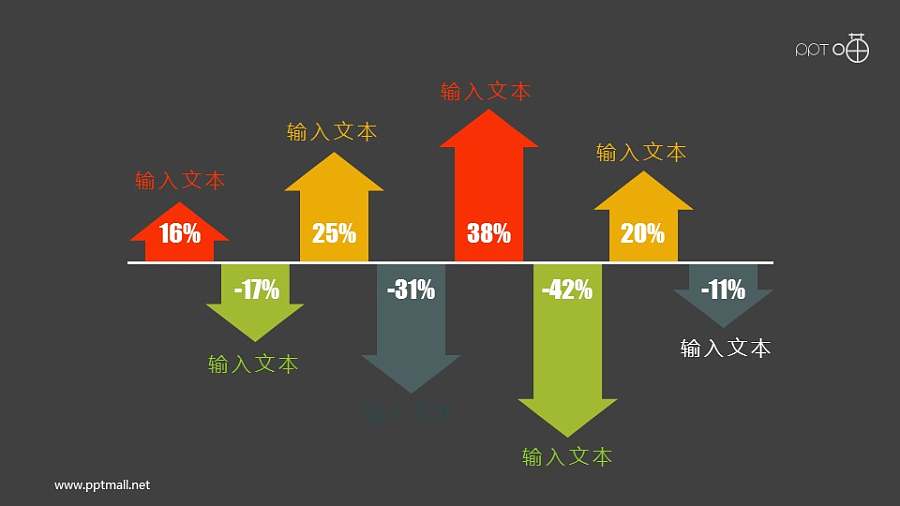 带箭头的上升下跌柱状图ppt素材模板