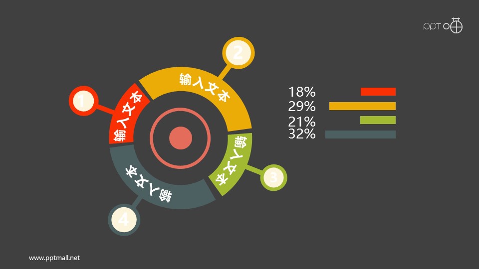 帶條形數(shù)據(jù)圖的四部分扁平化聚焦圓環(huán)素材