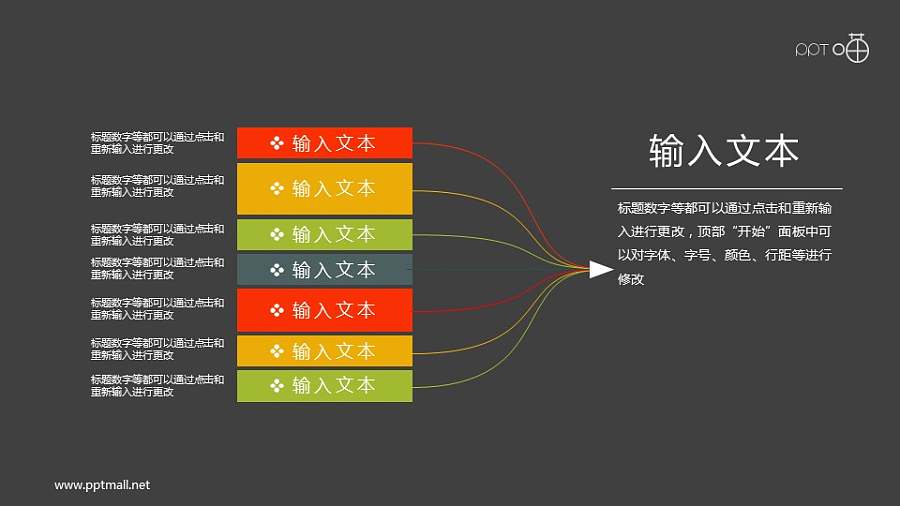 扁平化8合1的汇聚关系思维导图PPT素材