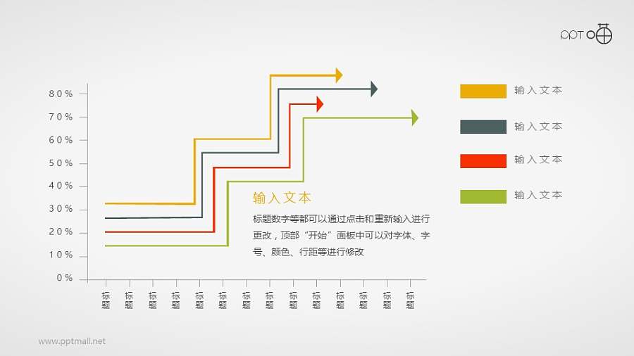 4部分曲折上升的折线图PPT素材