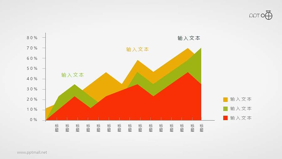 波动上升的扁平化面积图PPT素材
