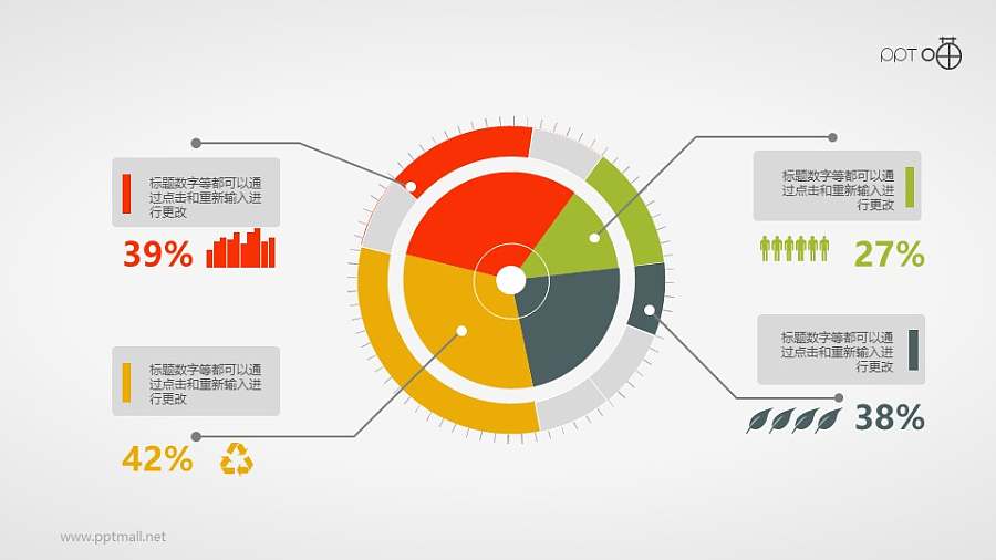 带图标的扁平化科技感圆环图PPT素材