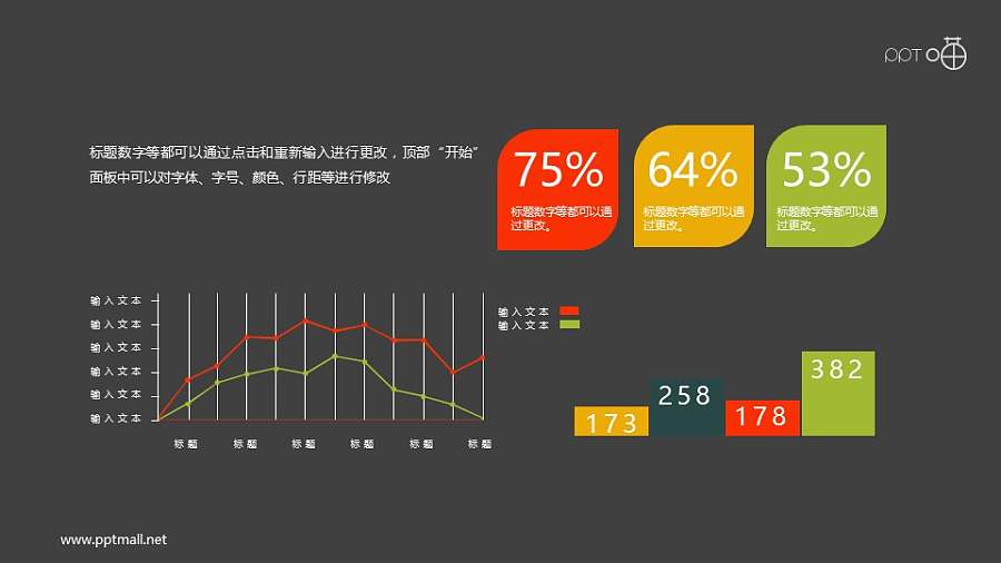 扁平化的折线图、柱状图和百分比组合素材