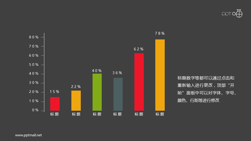 扁平化的彩色柱狀圖PPT素材