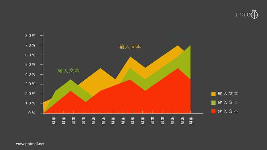 波动上升的扁平化面积图PPT素材