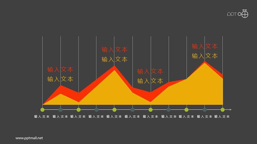 带时间轴的扁平化面积图PPT素材