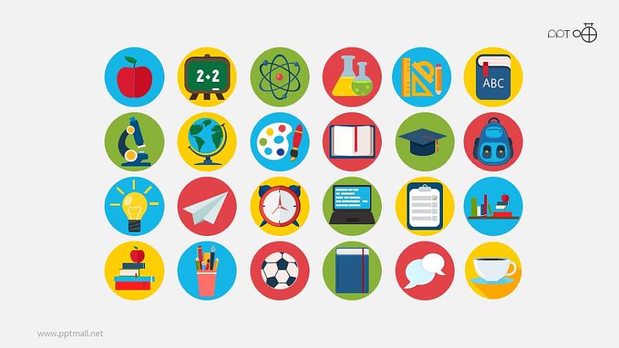 彩色矢量扁平化教育系列图标PPT素材