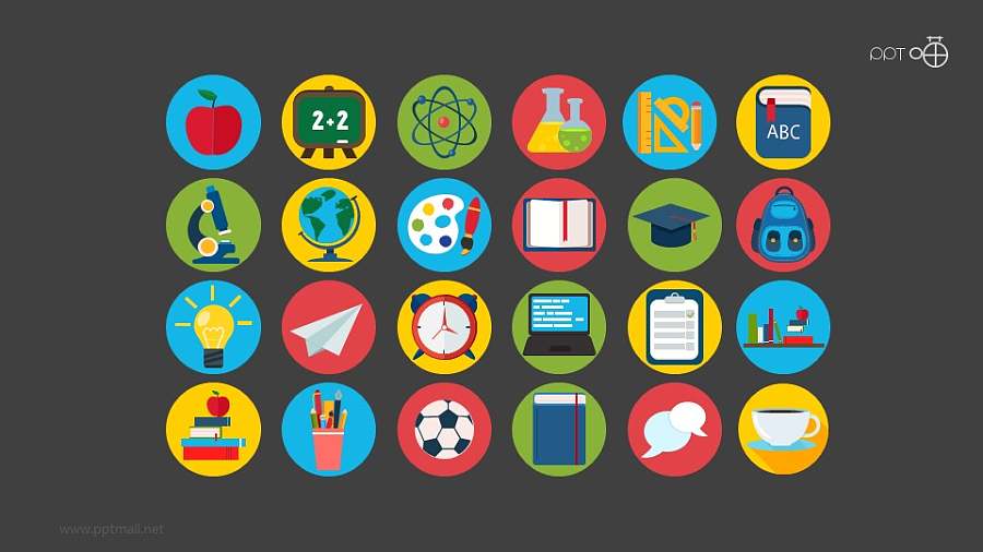 彩色矢量扁平化教育系列图标PPT素材