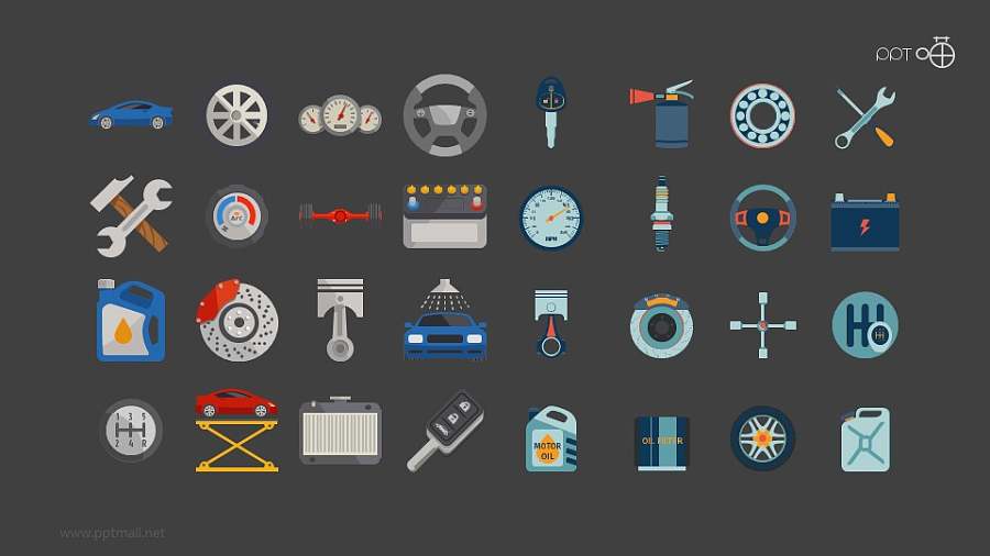 汽车工业系列矢量扁平化PPT图标素材