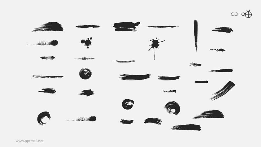 水墨中国风的墨迹笔刷矢量PPT素材包