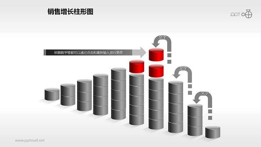 反映销售/经济等跳跃增长的立体质感柱状图PPT素材(8)