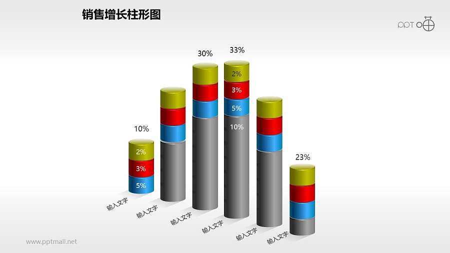 反映销售/经济等数据变化的立体质感柱状图PPT素材(14)