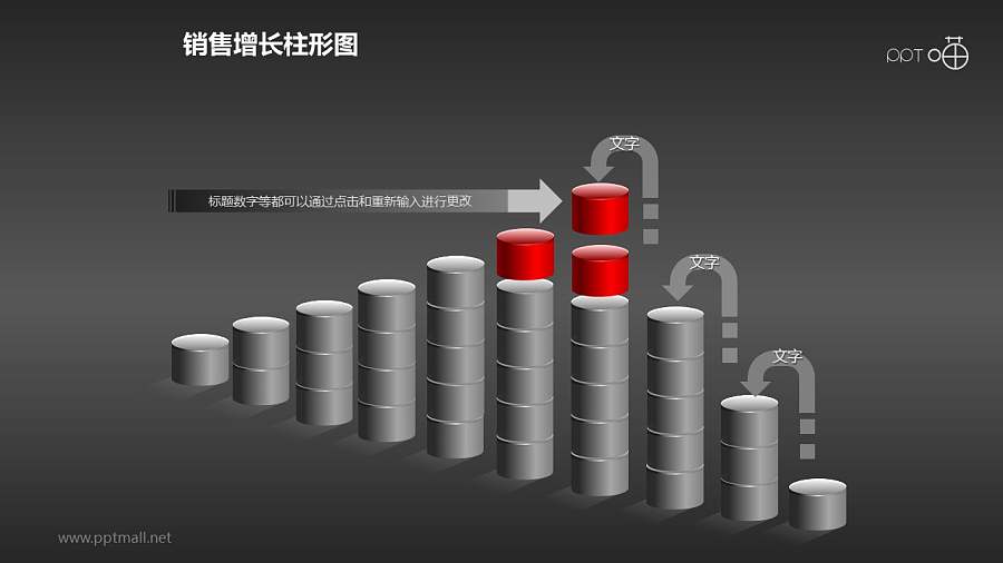 反映销售/经济等跳跃增长的立体质感柱状图PPT素材(8)